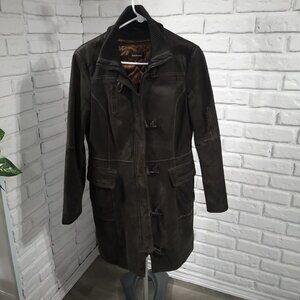 Danier Leather Ladies Dark Brown Full Zip with Toggle Buttons Coat